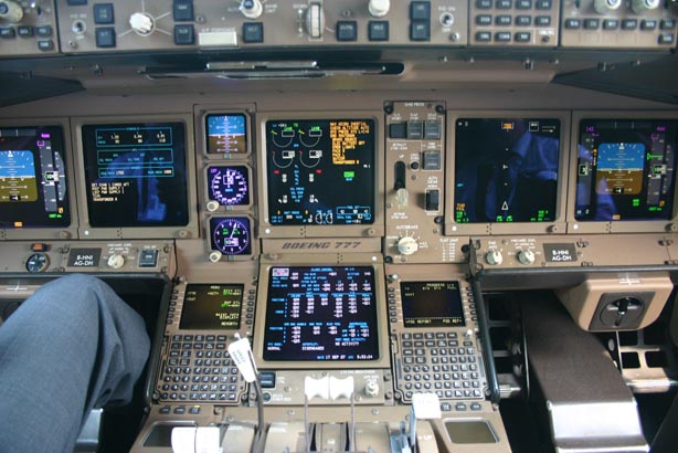 B777-300, not an ER, front panel and MIP.
