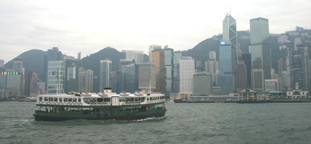Ferry shuttling Honkers between Kowloon and Hong Kong.