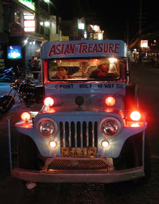A jeepnye at night